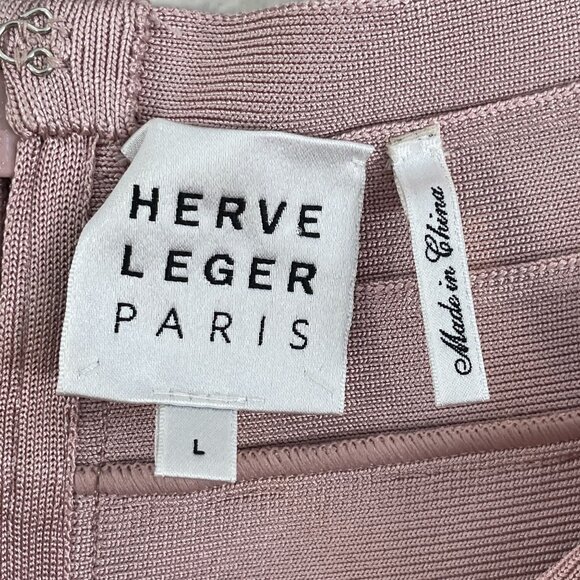 Herve Leger Womens Large Off Shoulder Bandage Dress Blush Pink Cocktail Party - Picture 4 of 12